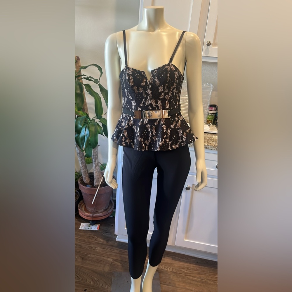 Black Lace Peplum Jumpsuit